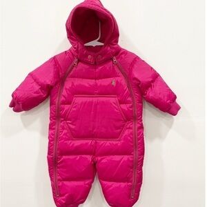 Ralph Lauren Down Puffer Quilted Snowsuit Bunting Dark Pink Hooded Fleece 9m